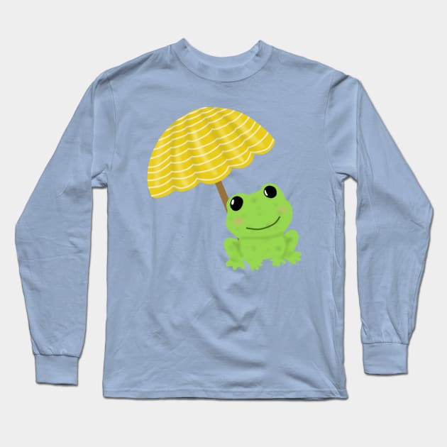 Frog under beach umbrella Long Sleeve T-Shirt by Becky-Marie